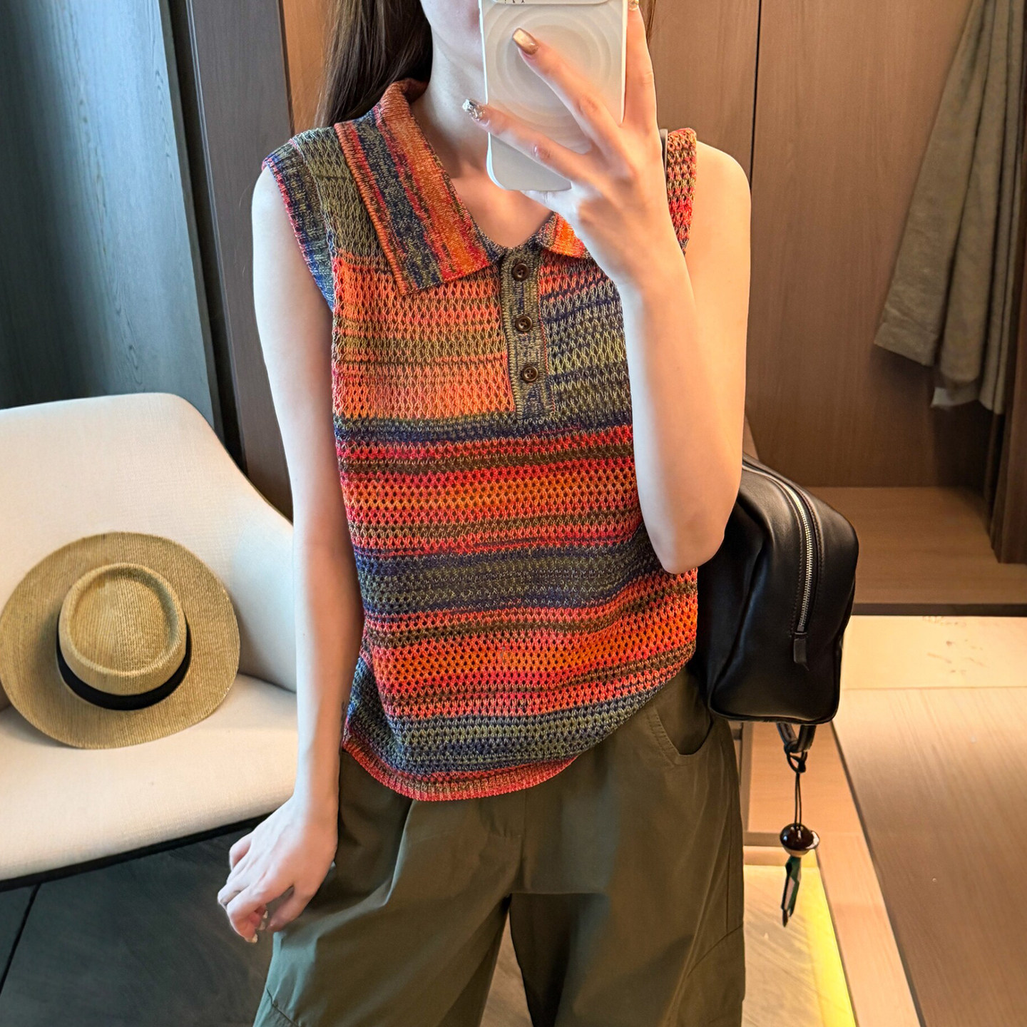 渐变色POLO领冰丝针织衫女欧洲站