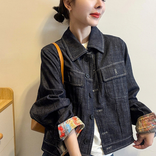 复古撞色天丝牛仔外套女欧洲站2026春装 欧货女装 短款 牛仔衣潮 新款