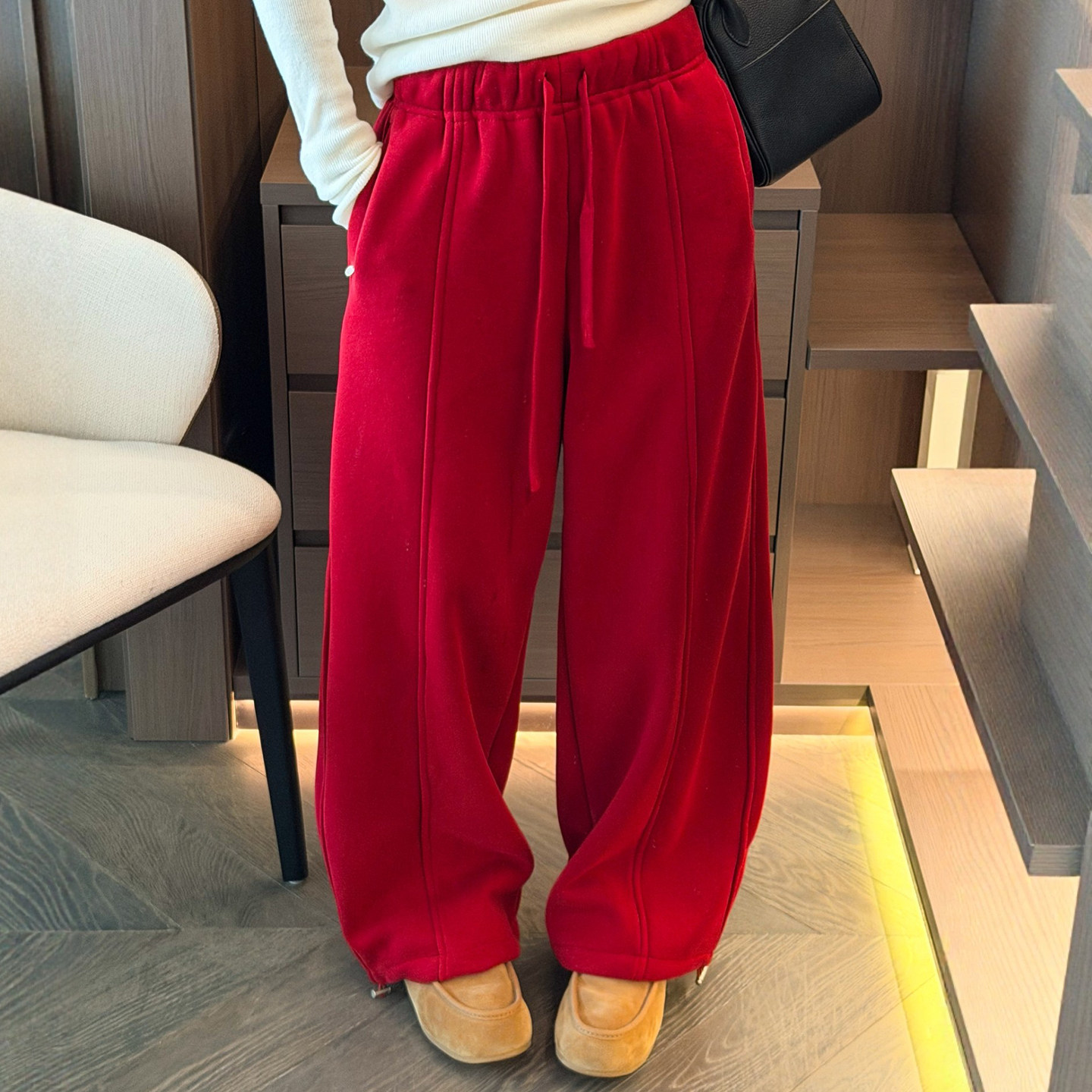 贝壳扣拖地加绒阔腿卫裤女欧洲站2025冬装新款欧货女装休闲裤子潮,女装/女士精品,休闲裤,淘宝优惠券,粉丝福利购,淘宝优惠卷