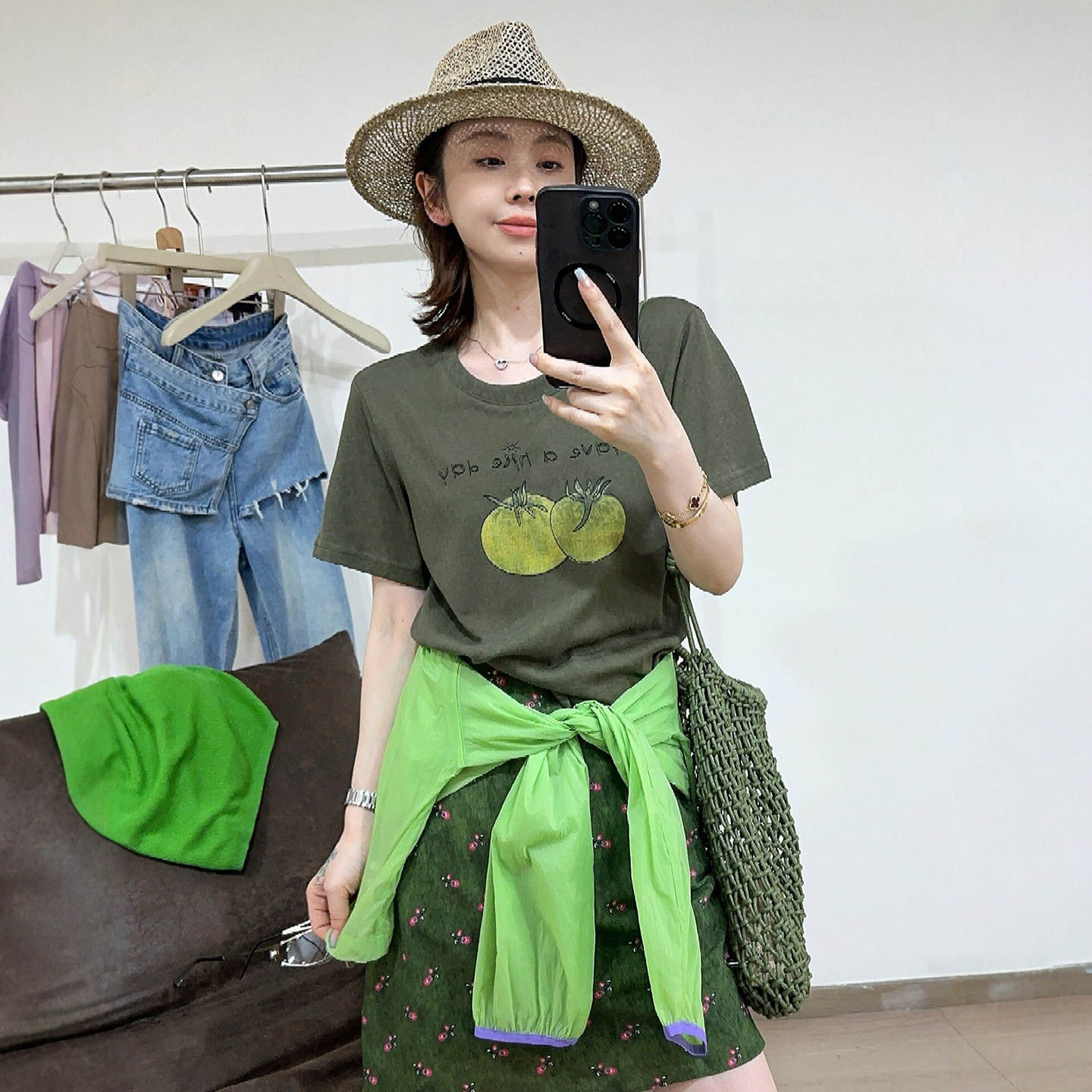 水果字母印花短袖T恤女欧洲站夏