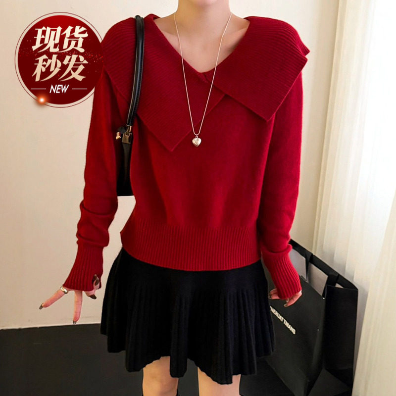 不规则海军领羊毛针织衫女欧洲站2025冬装新款欧货女装时尚毛衣潮,女装/女士精品,毛针织衫,淘宝优惠券,粉丝福利购,淘宝优惠卷