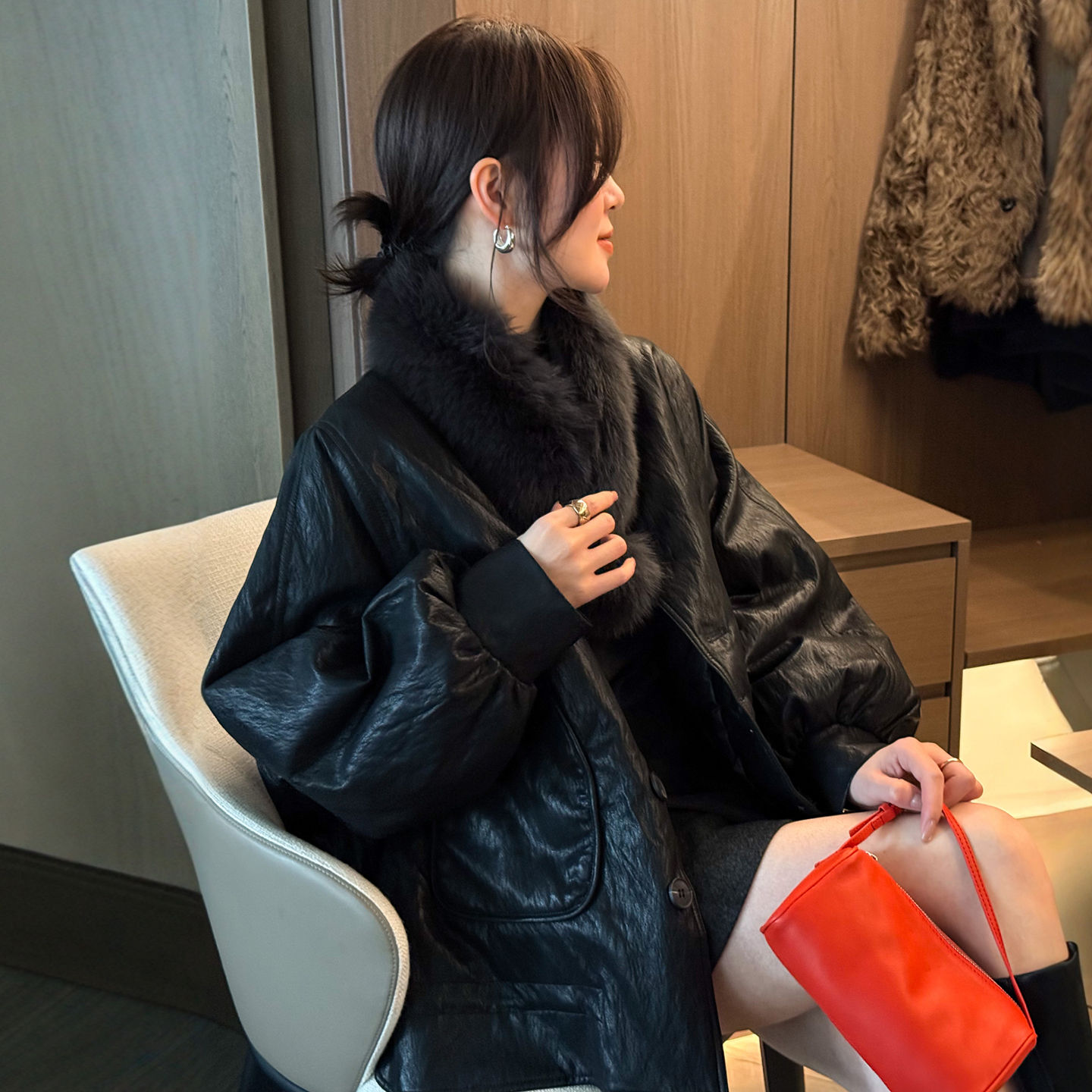 狐狸毛领蛋白皮羽绒服女欧货外套