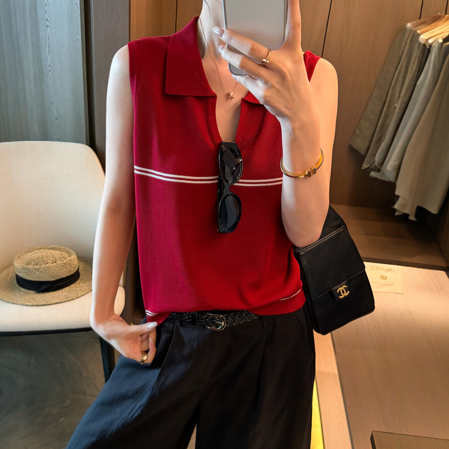 POLO翻领条纹冰丝针织衫女欧洲站