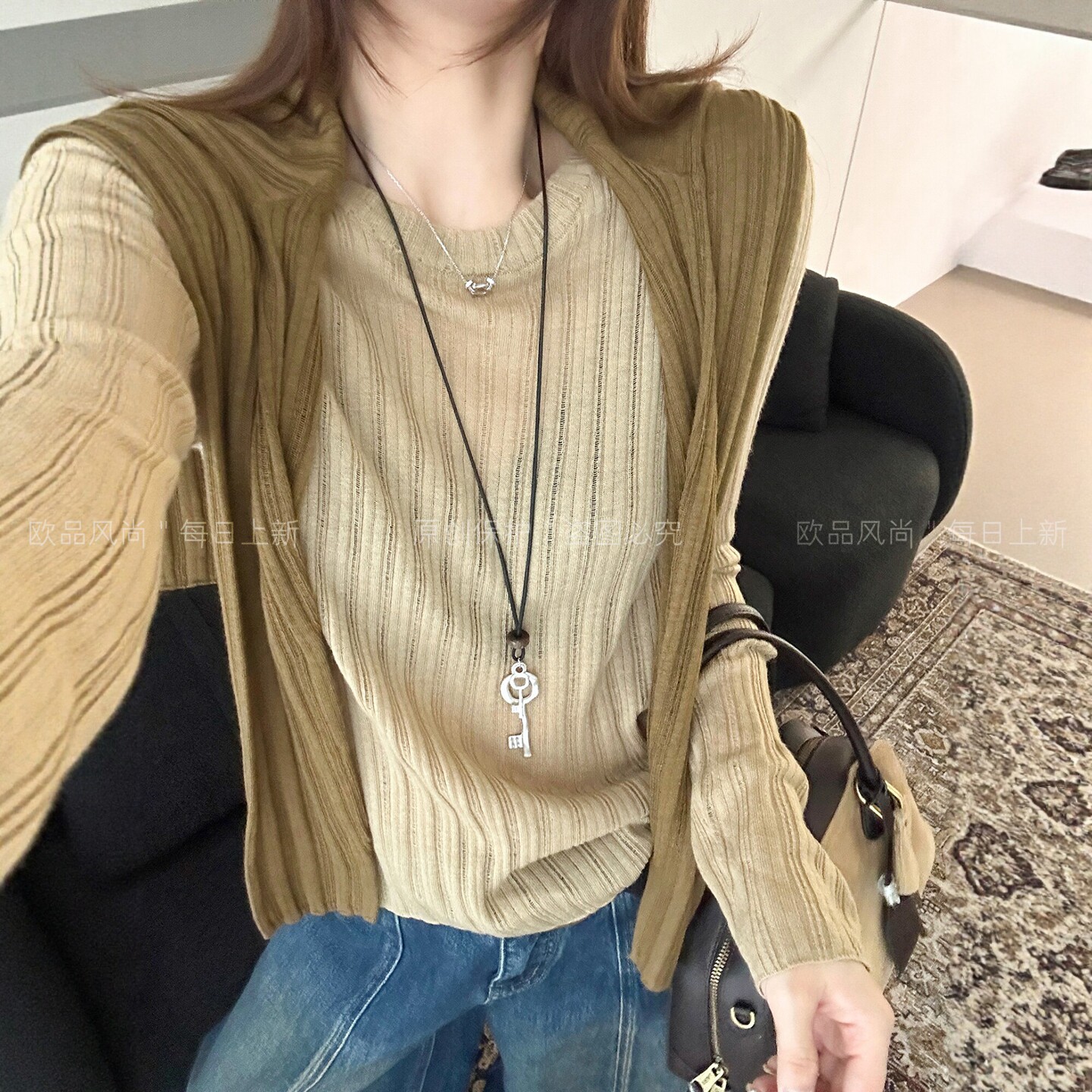 糖果色坑条羊毛针织衫女欧洲站潮
