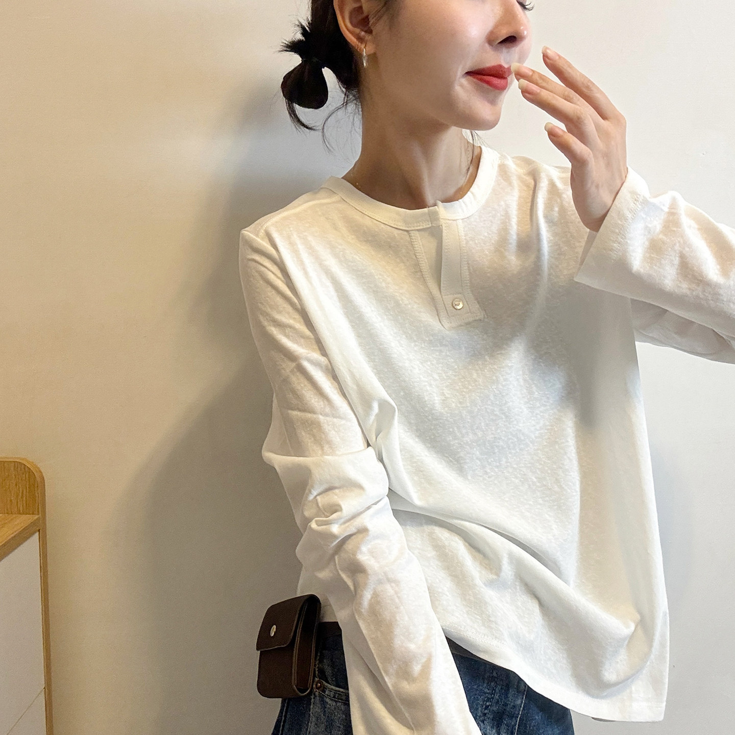 剪刀领面膜长袖T恤女欧洲站上衣