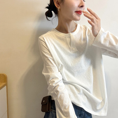 剪刀领面膜长袖T恤女欧洲站上衣