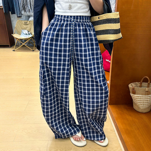 歐貨女裝 直筒褲 女歐洲站2025夏裝 休閑褲 潮 新款 撞色格子拖地闊腿褲