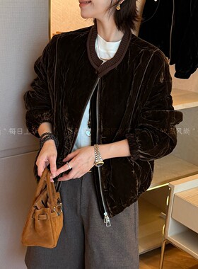 金丝绒压格加棉棒球服外套欧洲站