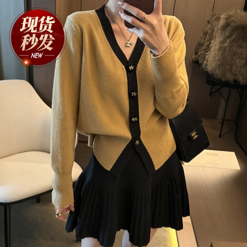 小香风V领羊毛针织开衫女欧洲站2026春装新款欧货女装毛衣外套潮