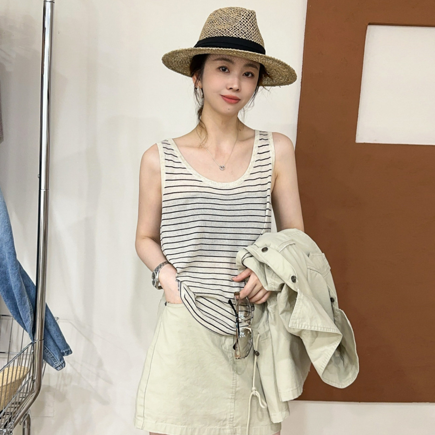 撞色条纹冰丝针织背心女欧洲站2026夏装新款欧货女装时尚打底衫潮