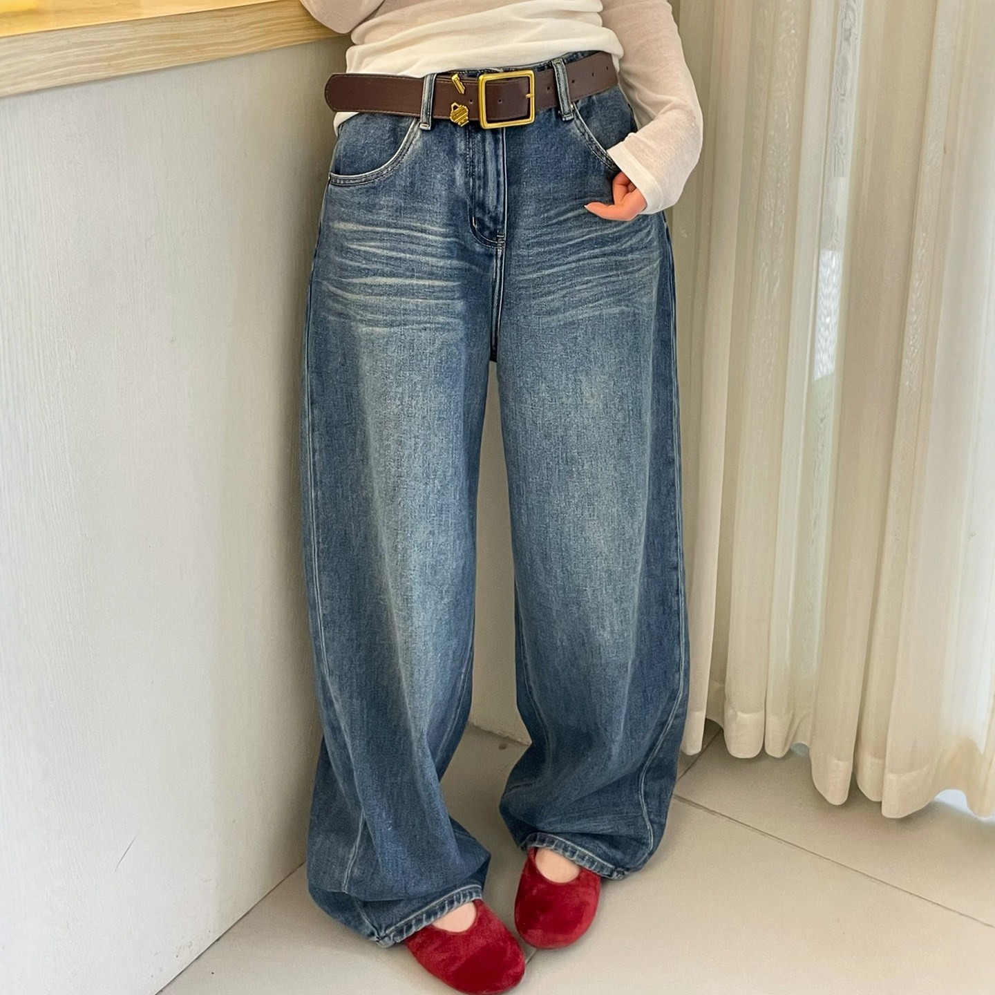 复古拖地阔腿牛仔裤女欧洲站2026春装新款欧货女装直筒裤老爹裤潮