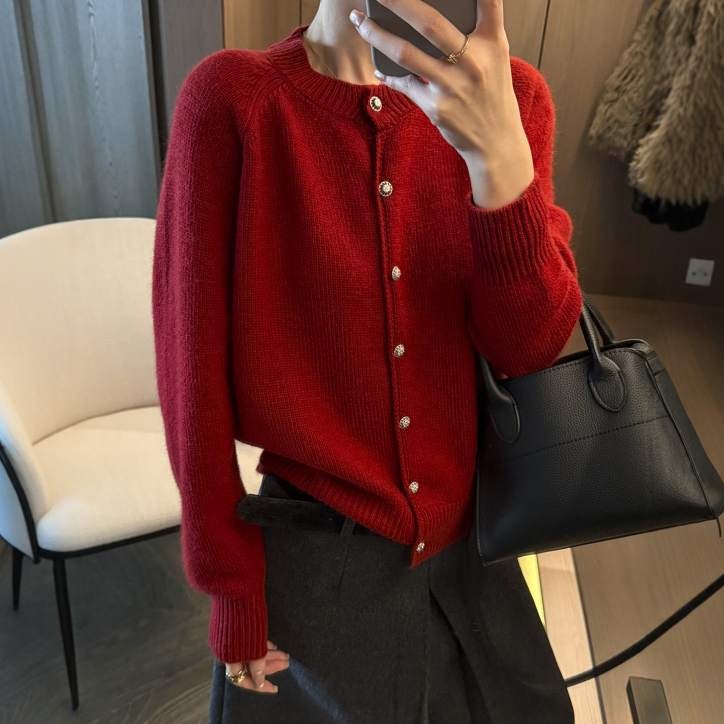 小香风细羊毛针织开衫女欧货毛衣