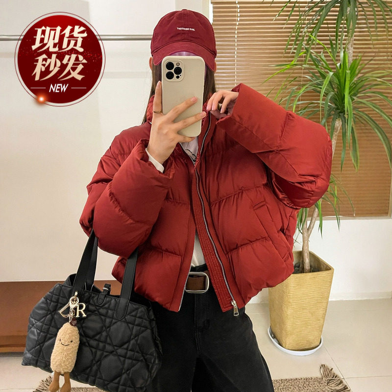 白鸭绒立领面包羽绒服女欧洲站2025冬装新款欧货女装小个子外套潮