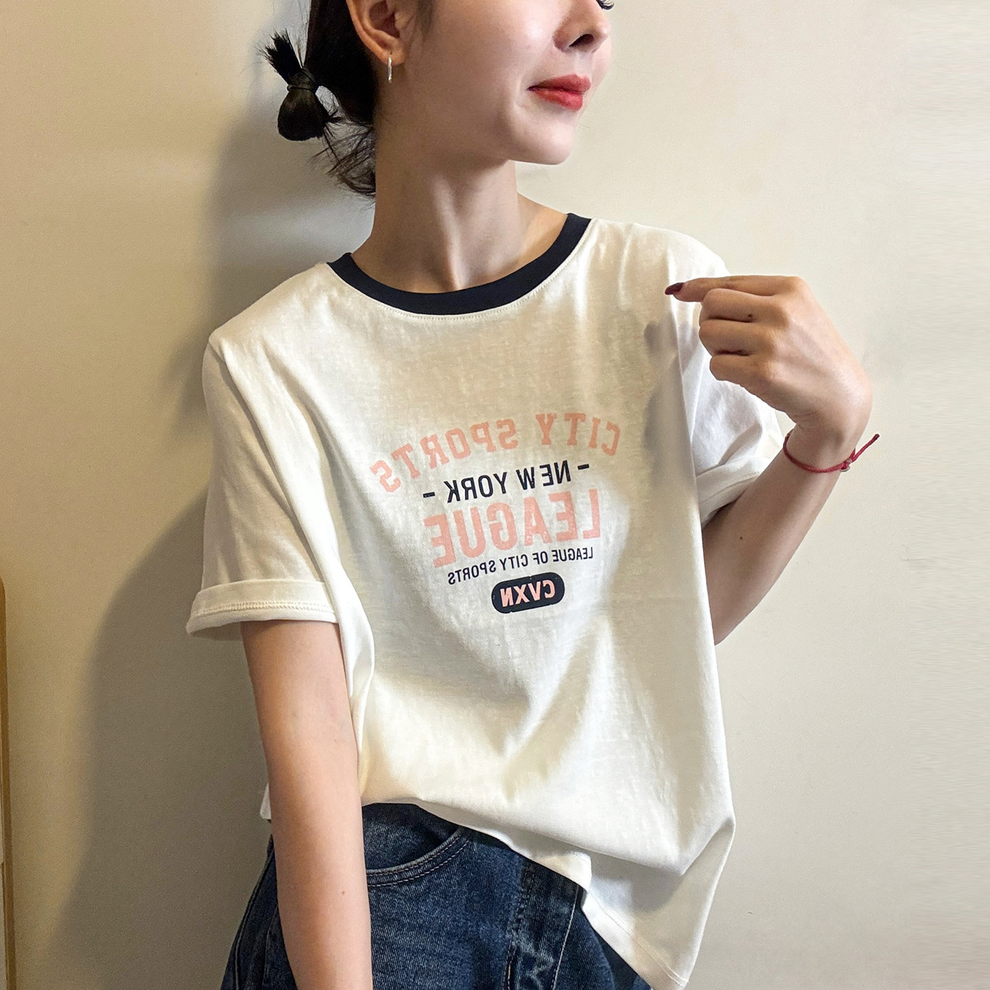 复古印花修身短袖T恤女欧洲站2026春装新款欧货女装时尚打底衫潮