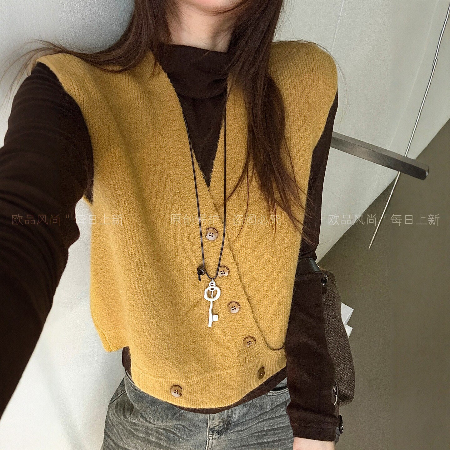 羊毛针织马甲两件套上衣女欧洲站