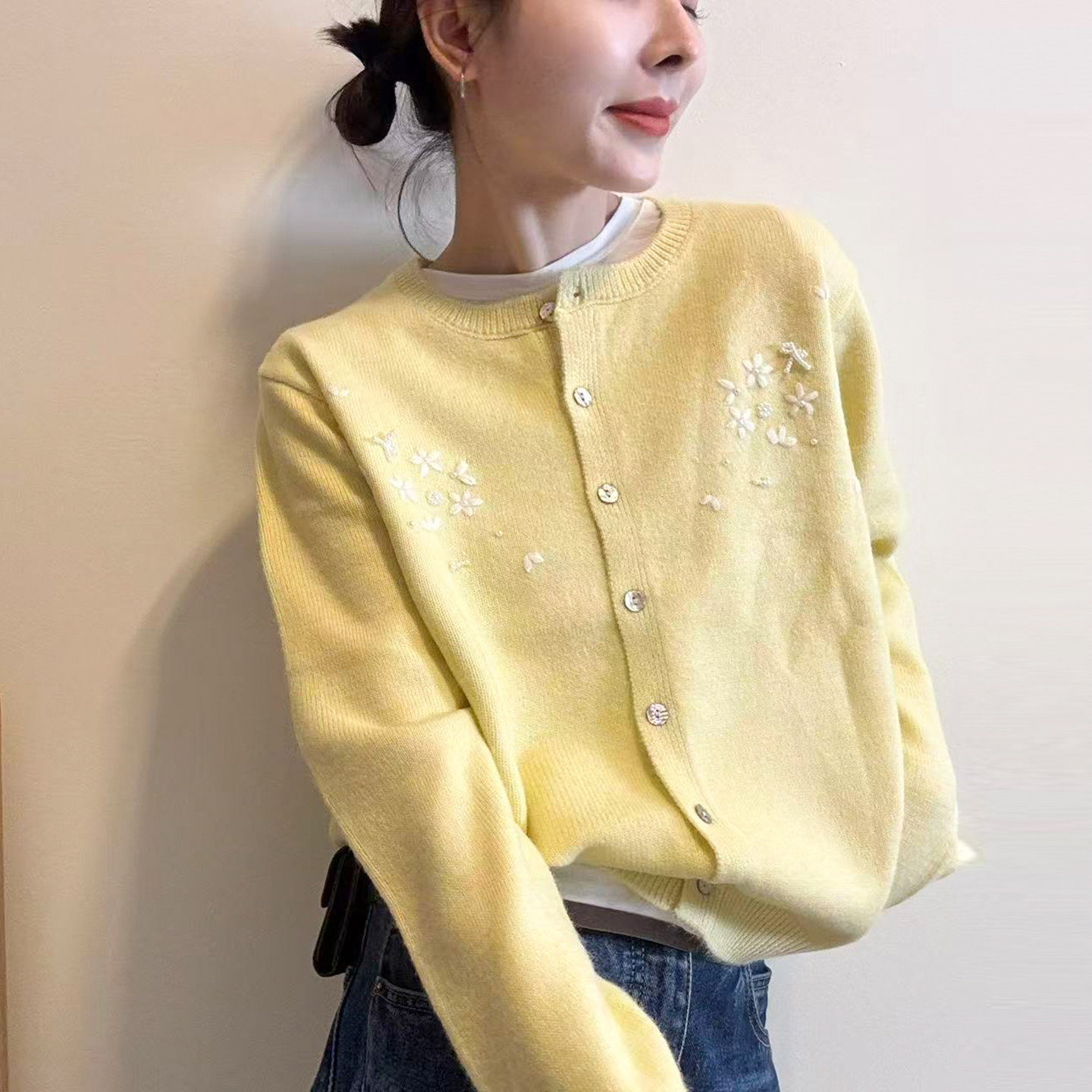 重工钉珠羊毛针织开衫女欧洲站潮