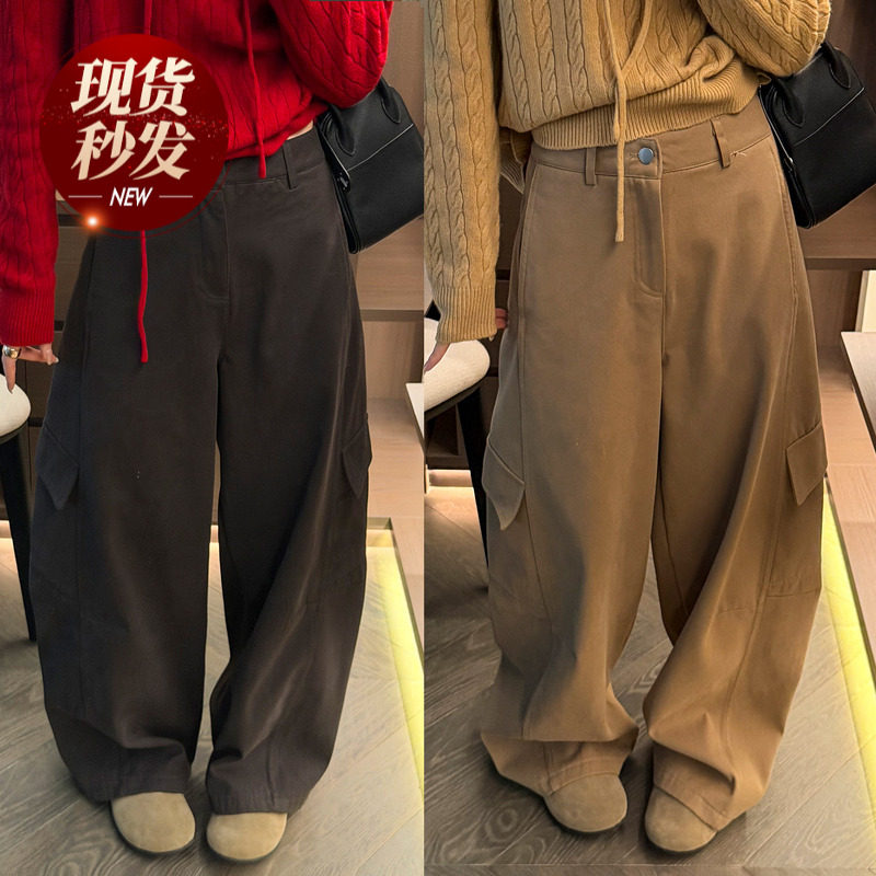 拖地工装加绒阔腿裤女欧洲站2025冬装新款欧货女装时尚休闲裤子潮