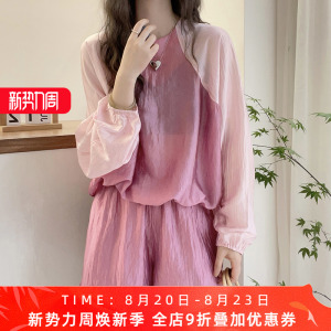 渐变色天丝衬衫阔腿短裤两件套装女欧洲站夏装2024新款欧货女装潮