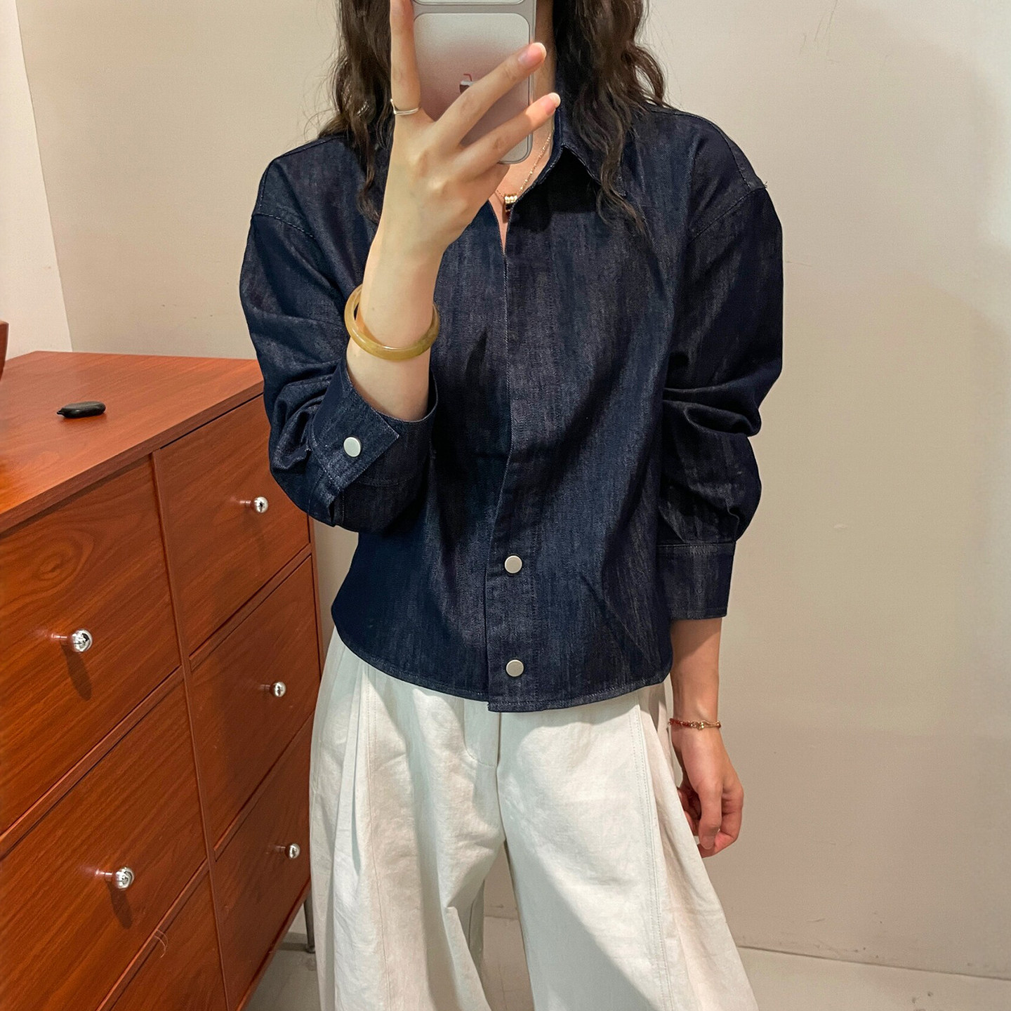 深蓝色POLO领牛仔外套女欧货上衣