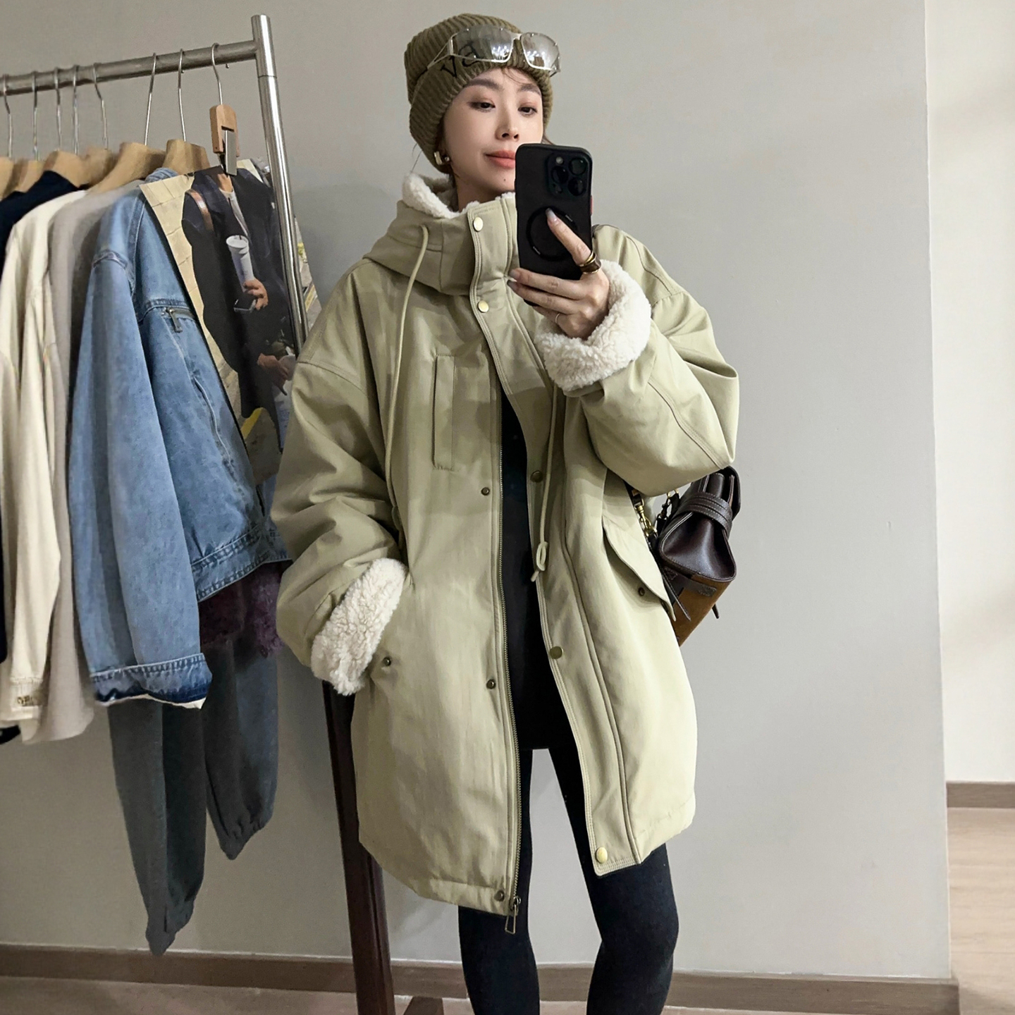 羊羔毛连帽棉衣棉服女欧洲站外套