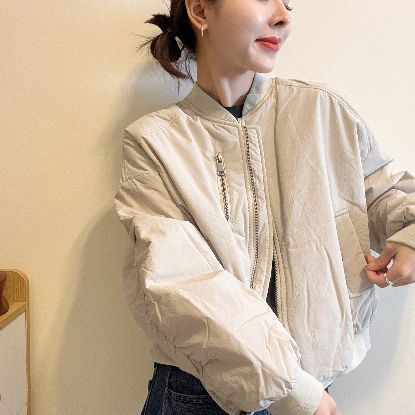 复古立领加棉棒球服外套女欧洲站
