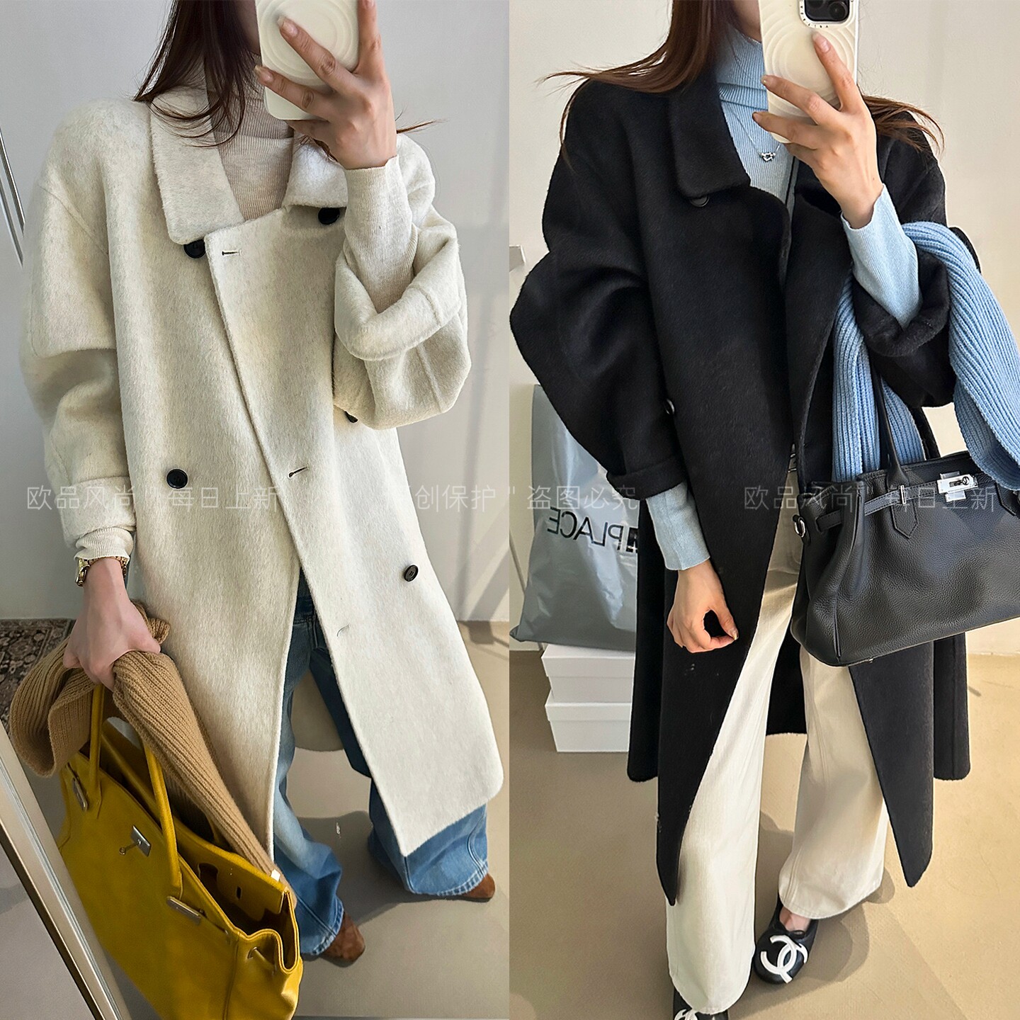 复古翻领双面羊绒大衣女欧洲站潮