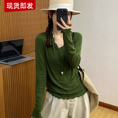 木耳边超细羊毛针织衫女欧洲站潮