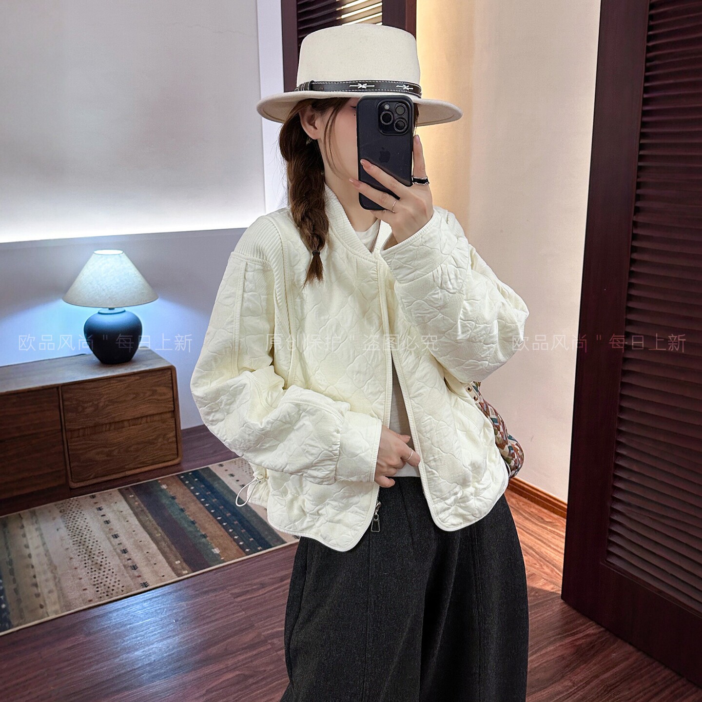 棒球领压格加棉短外套女欧货棉服
