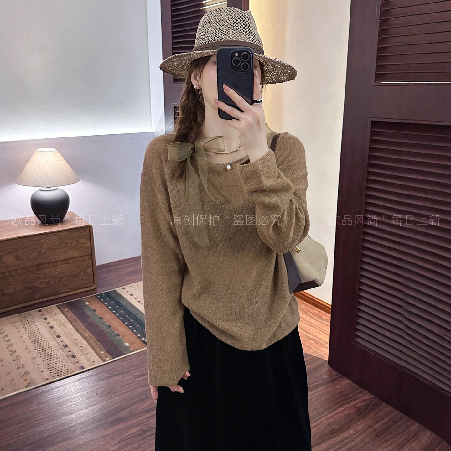 蕾丝蝴蝶结羊毛针织衫女欧货毛衣