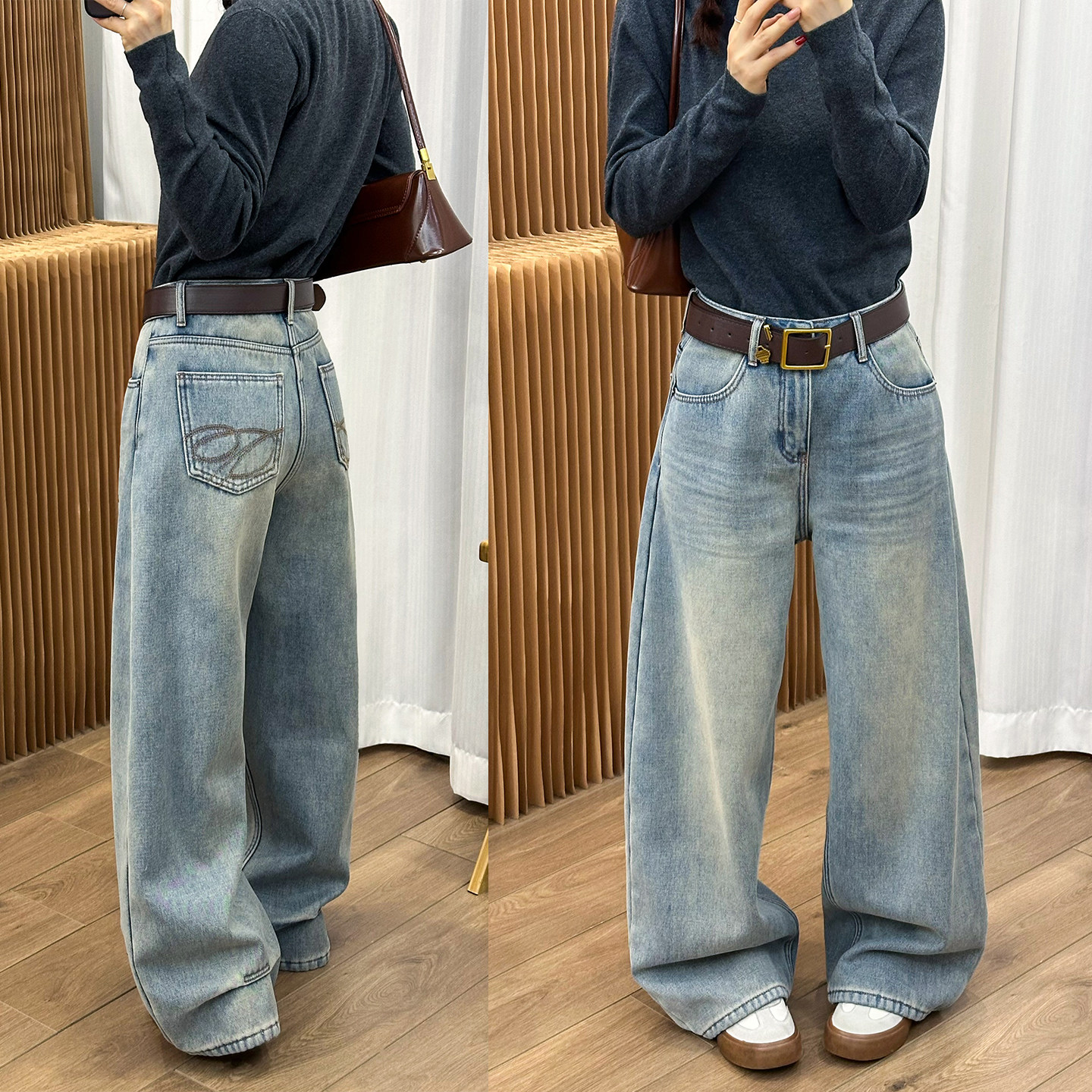 浅蓝色加绒窄版牛仔裤女欧货裤子