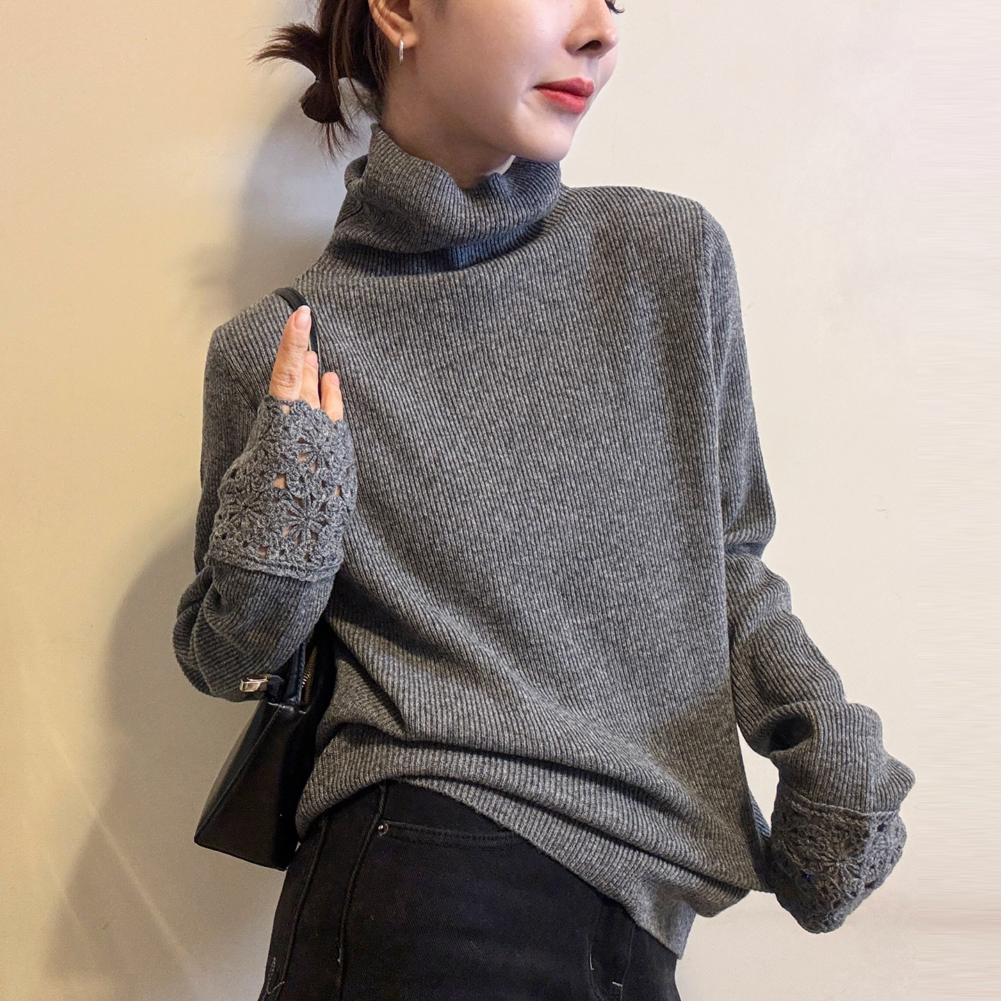 堆堆领细羊毛高领针织衫女欧洲站