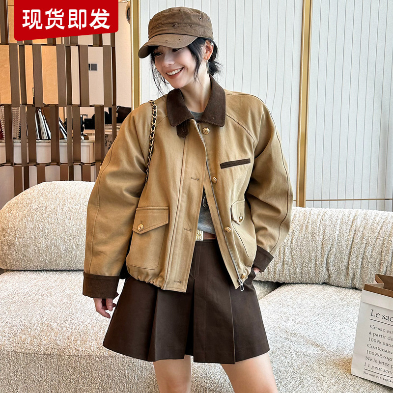 复古翻领加棉工装外套女欧货夹克