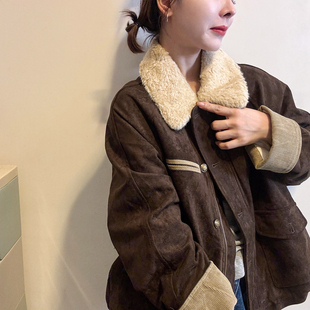 加厚外套潮 欧货女装 羊羔毛翻领麂皮绒羽绒服女欧洲站2025冬装 新款