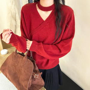 镂空挂脖羊绒蜜熊针织衫女欧洲站冬装2024新款欧货女装打底毛衣潮