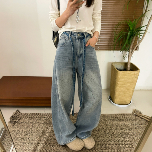 直筒裤 重工烫钻加绒阔腿牛仔裤 欧货女装 新款 子潮 女欧洲站2025冬装