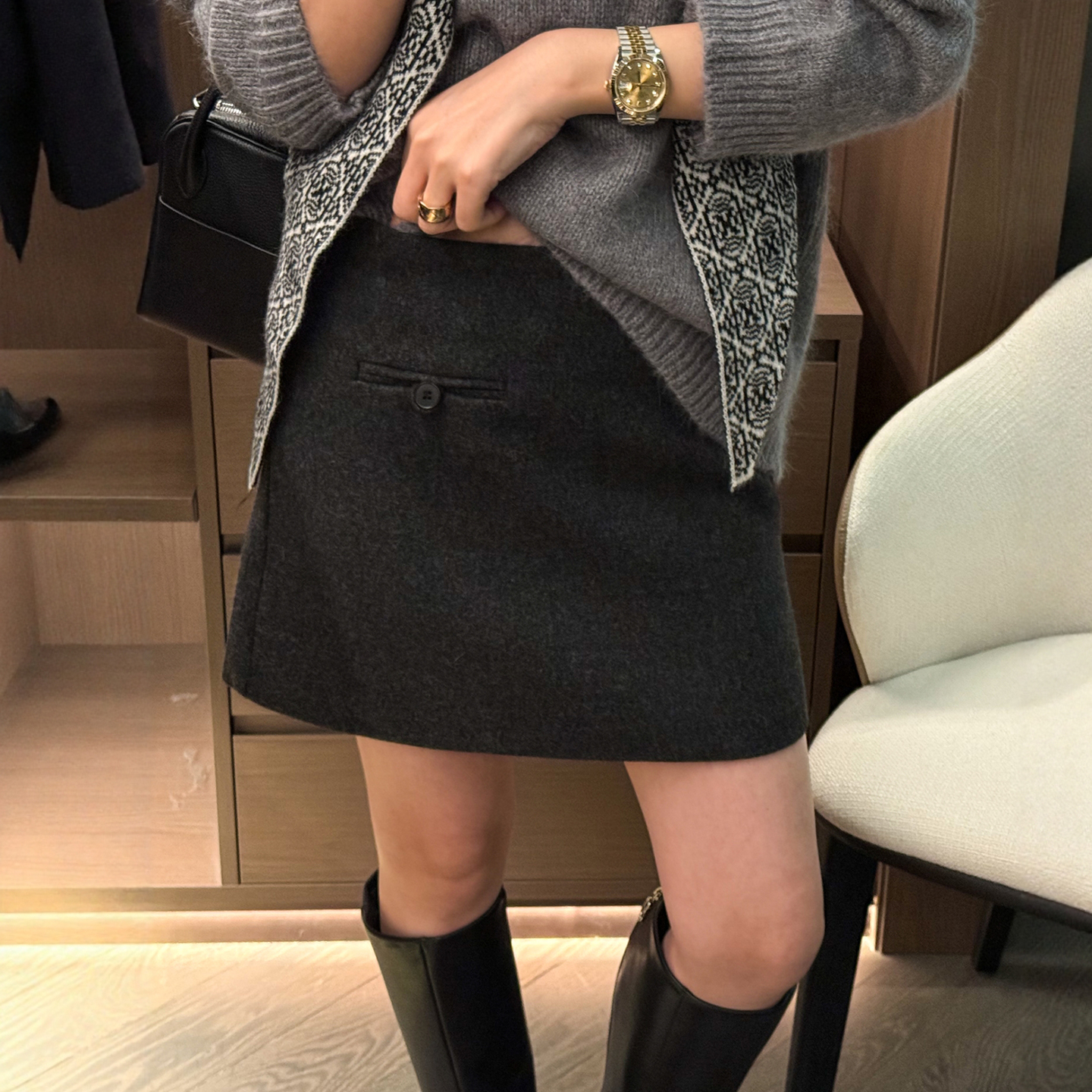 羊毛呢A字加厚半身裙女欧洲站2025冬装新款欧货女装设计感裙子潮