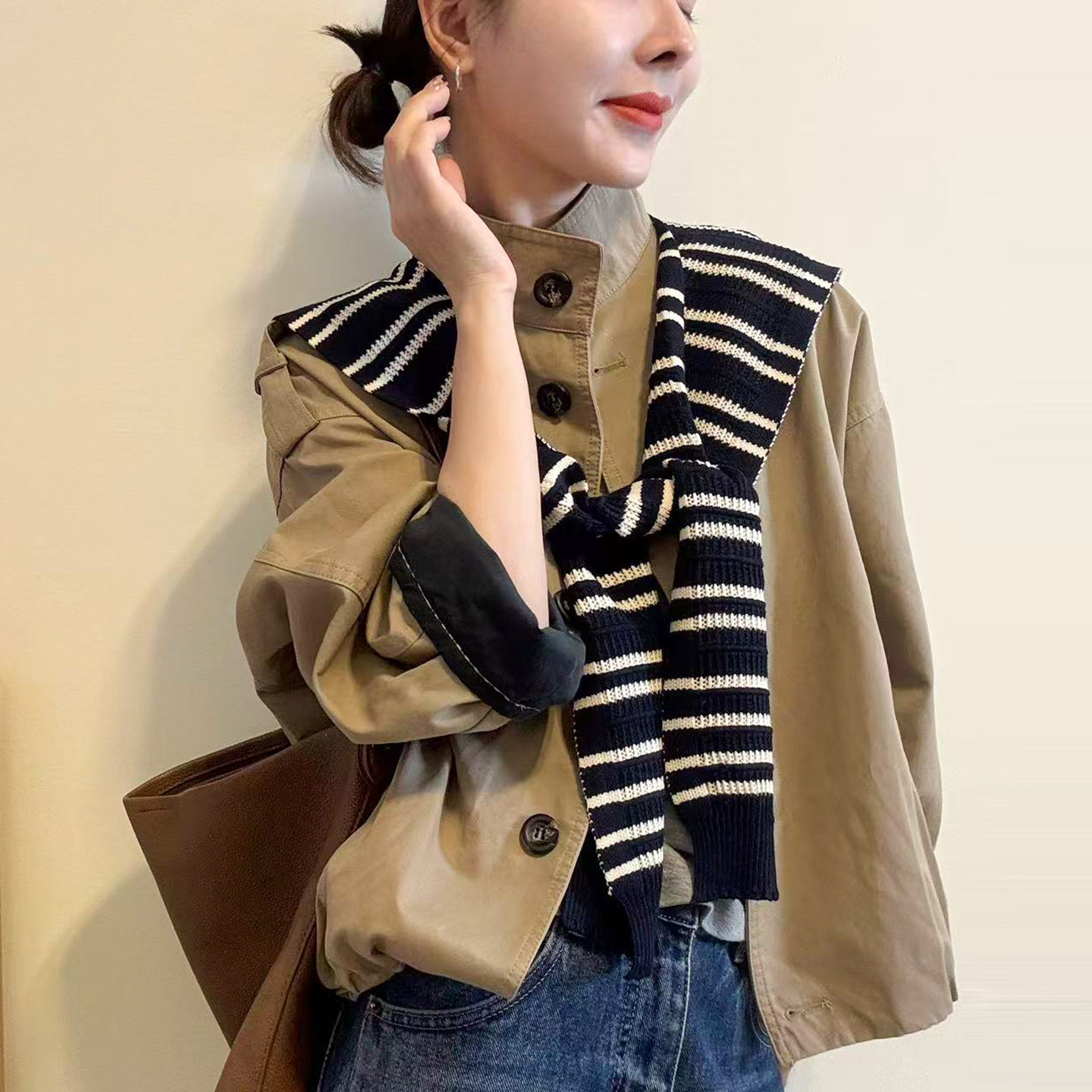 配披肩立领风衣外套女欧洲站上衣