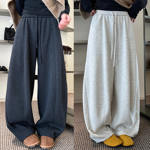 休闲卫裤 抽绳拖地弯刀加绒阔腿裤 欧货女装 新款 潮 女欧洲站2025冬装