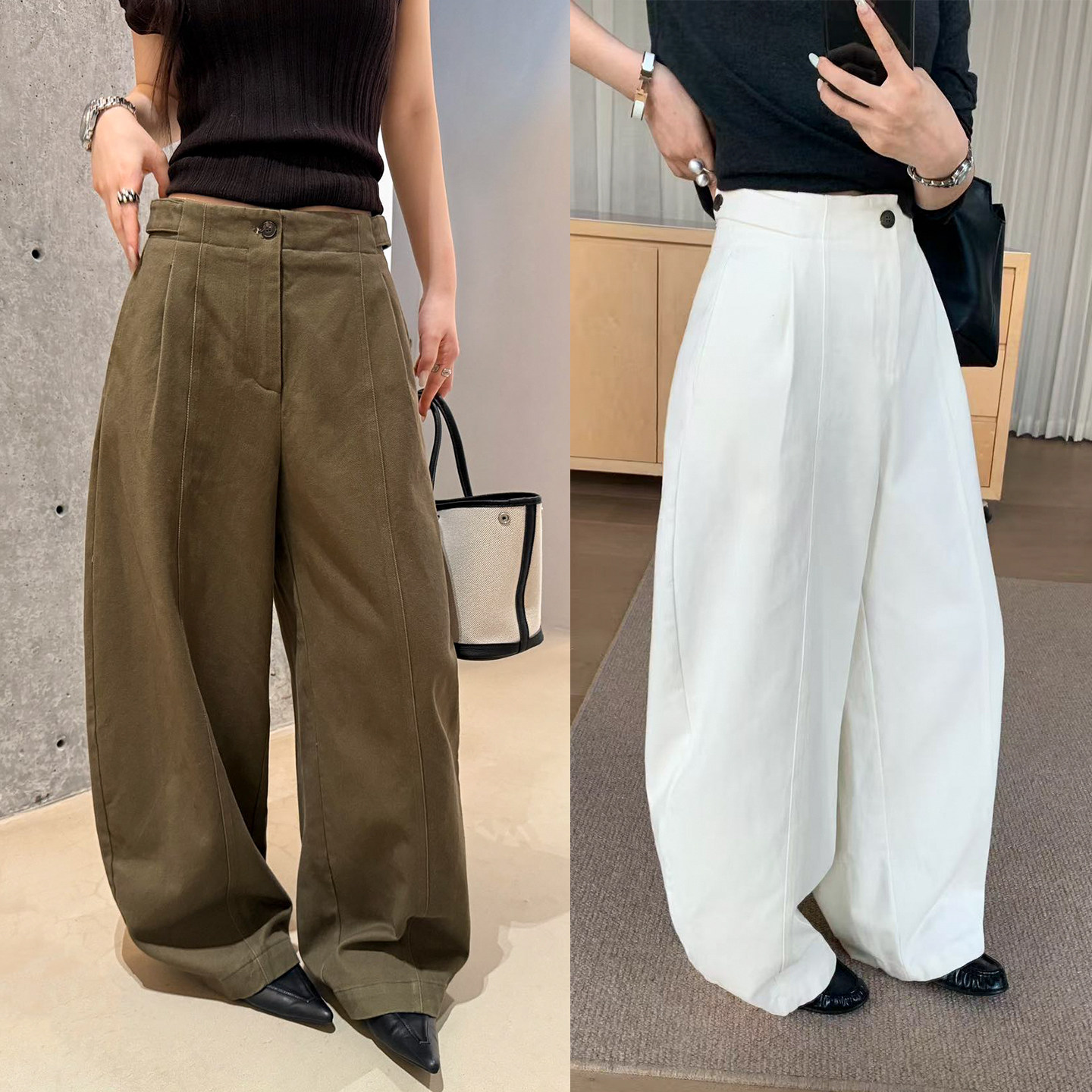 复古拖地直筒西装阔腿裤女欧洲站