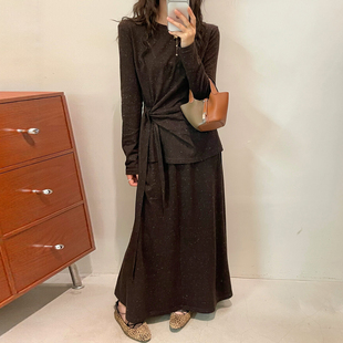 侧边打结面膜T恤半身裙两件套装女欧洲站2026早秋新款欧货女装潮