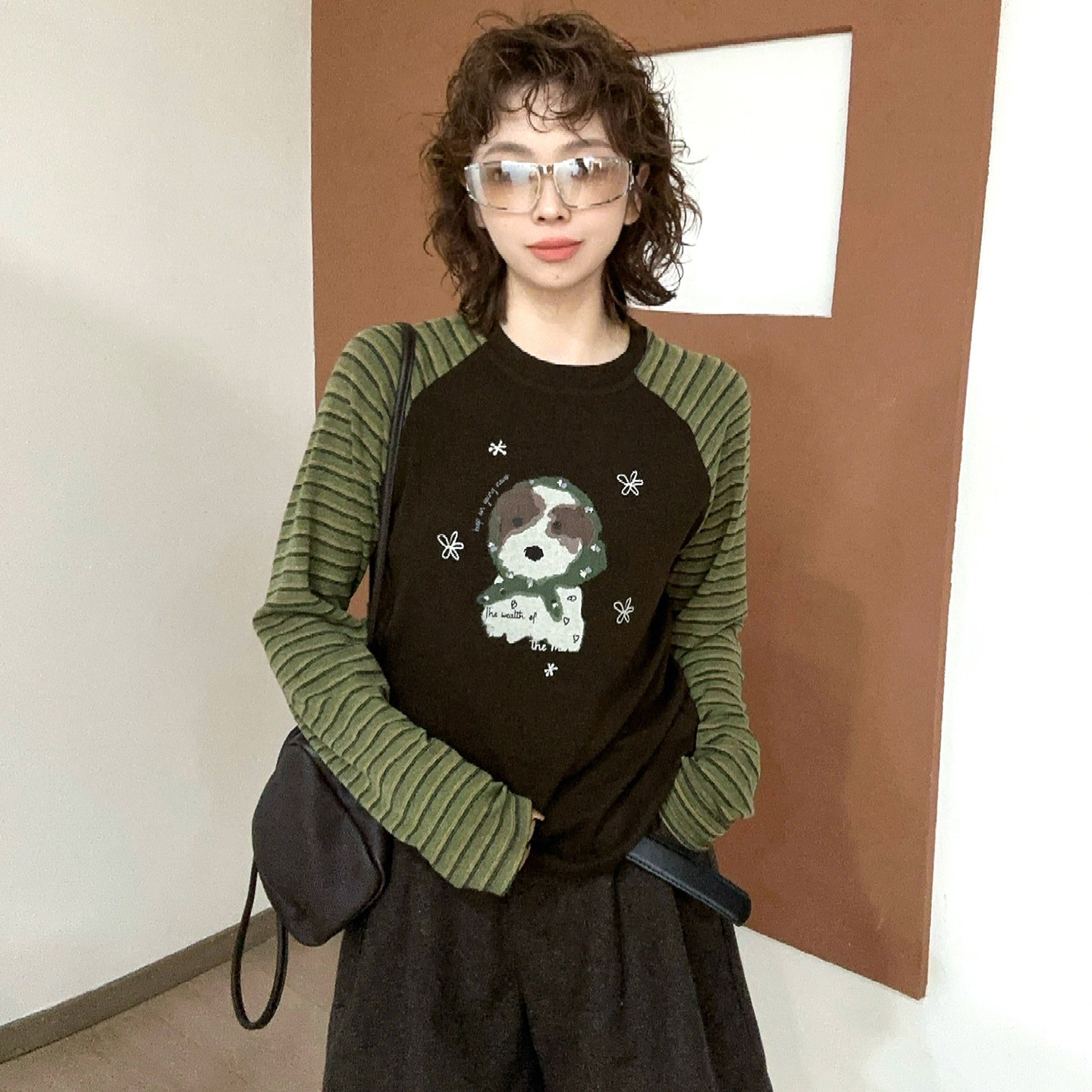 小狗印花细羊毛针织衫女欧洲站潮