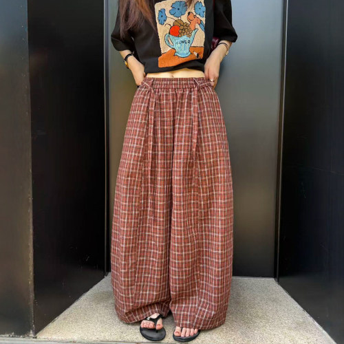 复古拖地格子阔腿裤女欧洲站裤子