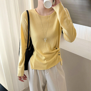 侧边纽扣不规则针织衫女欧洲站2026春装新款欧货女装时尚打底衫潮