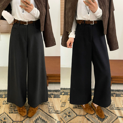 配腰带加绒西装阔腿裤女欧货裤子