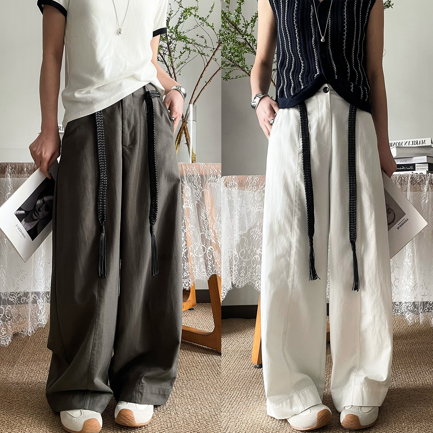 流苏腰带拖地西装阔腿裤女欧洲站2026春装新款欧货女装休闲裤子潮