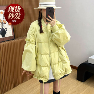 棒球领花边面包羽绒服女欧洲站2025冬装新款欧货女装加厚短外套潮