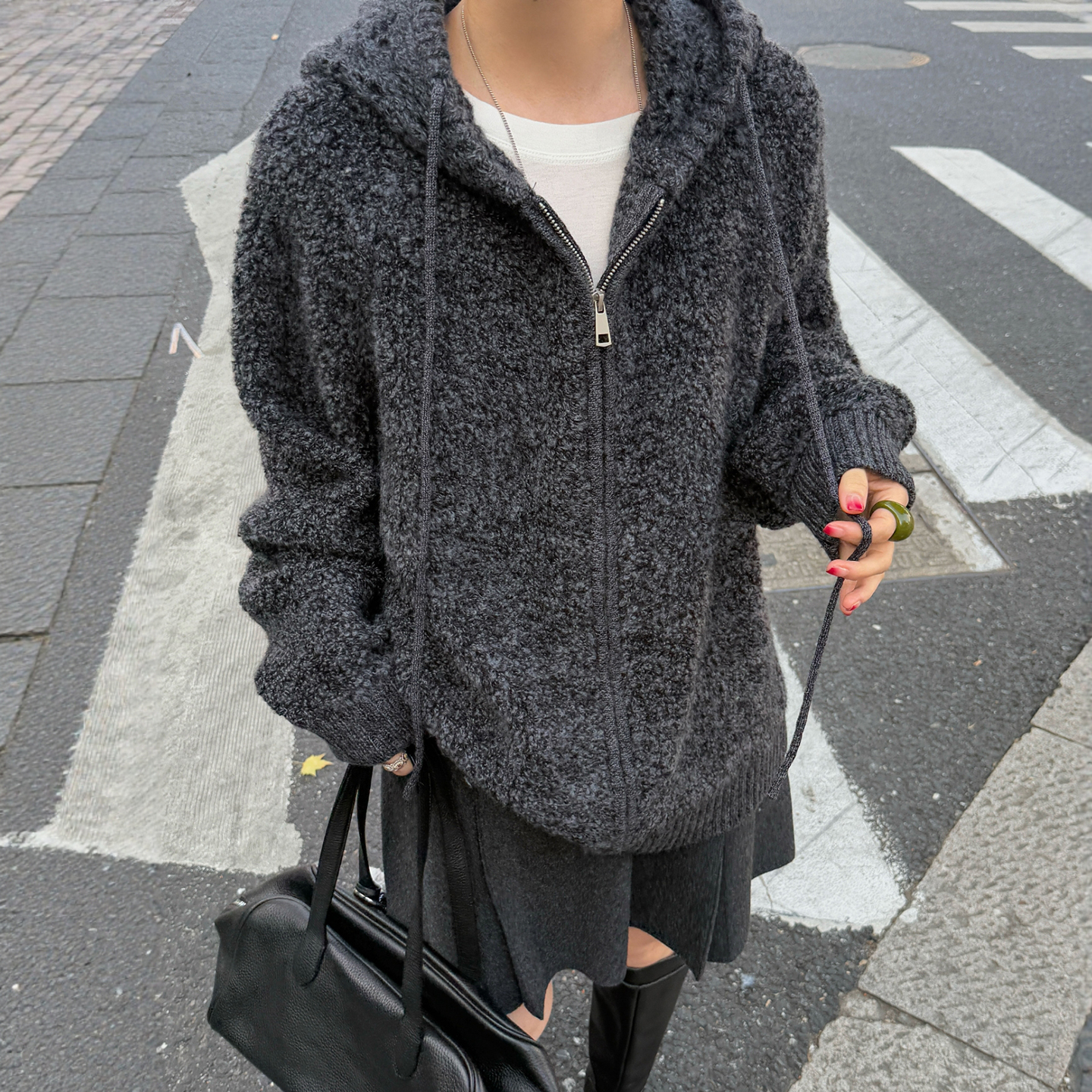 颗粒绒羊羔毛针织开衫女欧货外套