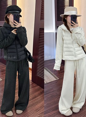 连帽排骨羽绒服外套阔腿裤两件套