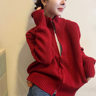 小半高领羊毛针织开衫女欧洲站2025冬装新款欧货女装毛衣短外套潮