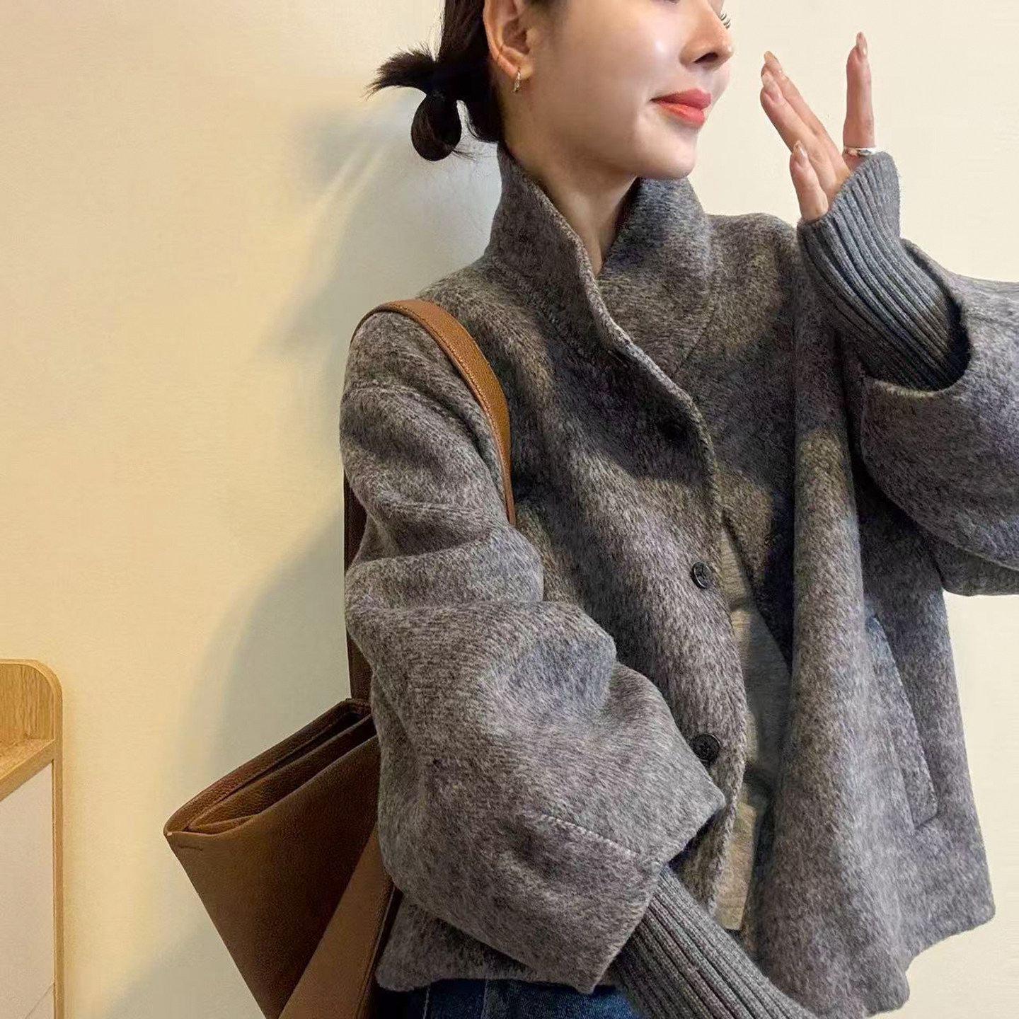 复古立领双面羊绒大衣女欧货外套